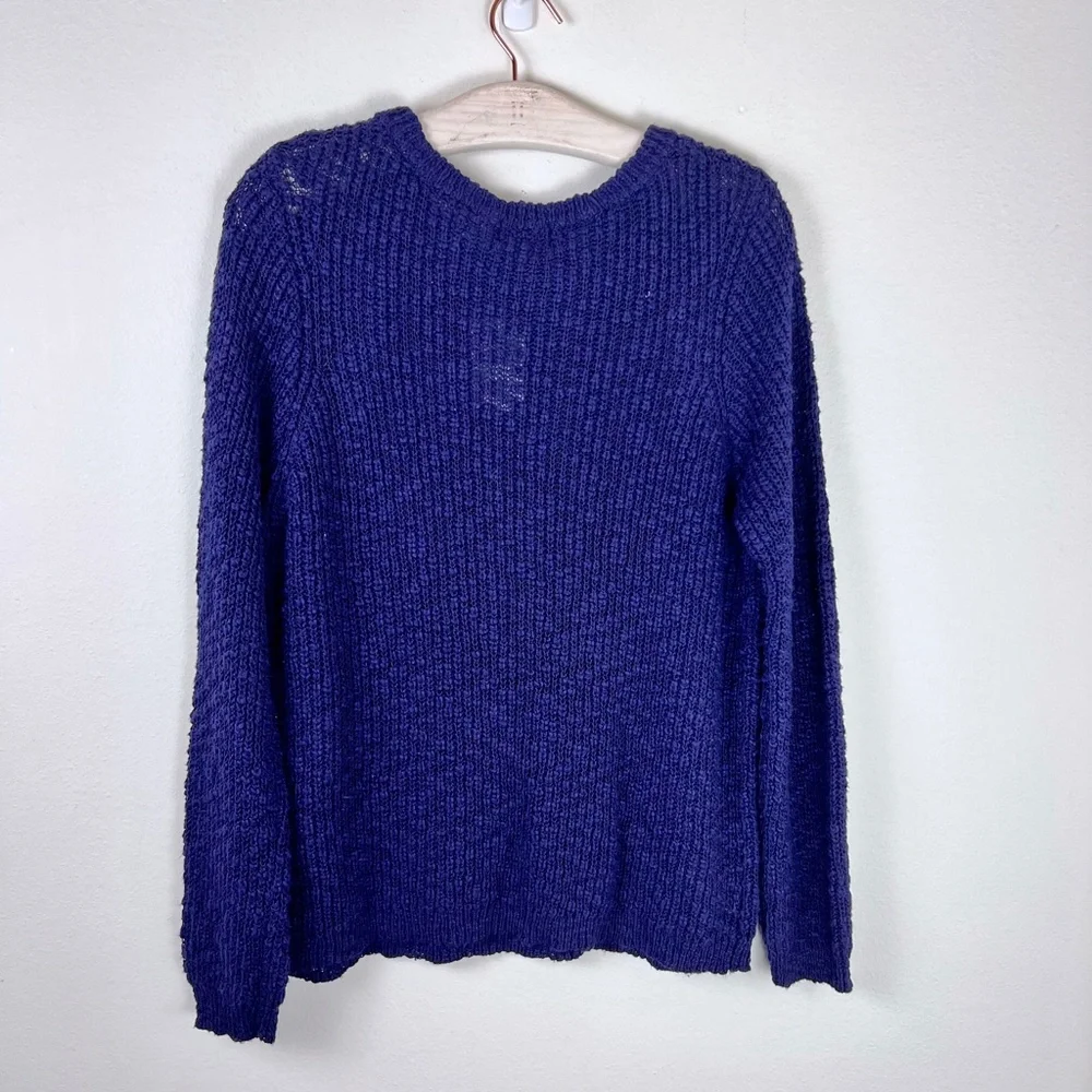 Ceny Womens Blue Open Knit Crew Neck Long Sleeve Sweater - Picture 6 of 6